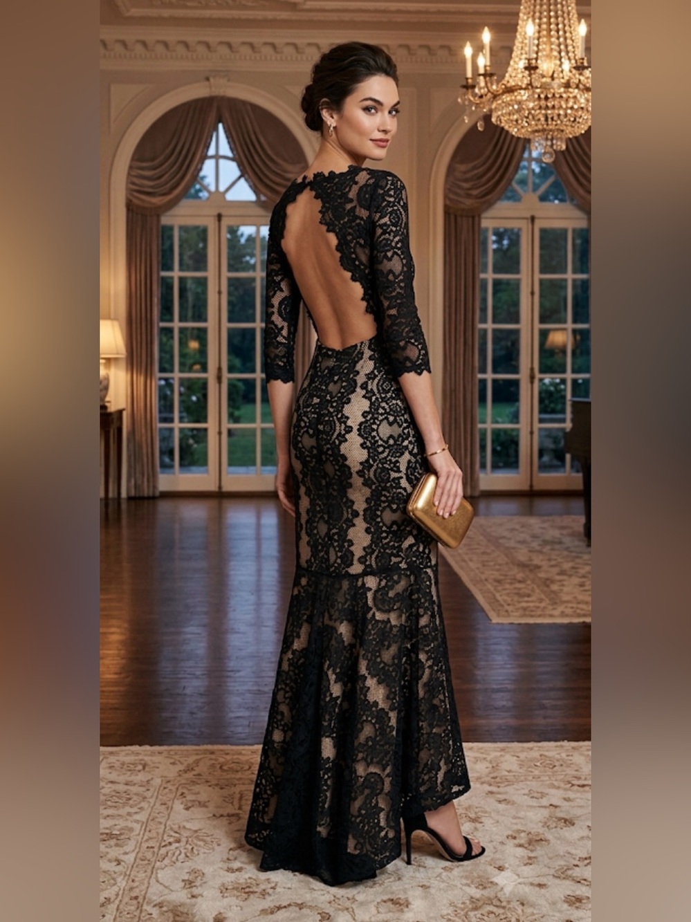 NEW | Alice + Olivia | Jae Gown | Backless | Elegant Black Lace Gown Sz 0